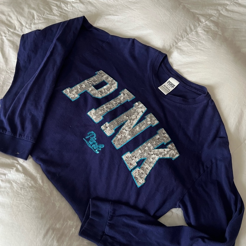 Navy Blue PINK Sequin Sweatshirt